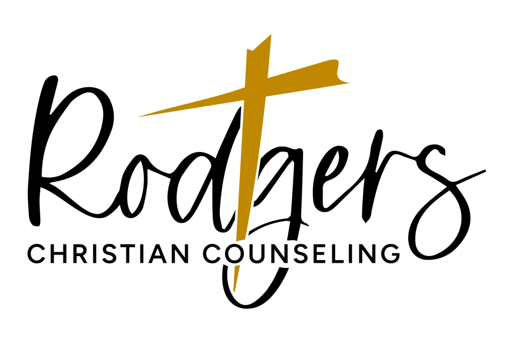 Stylized gold cross logo for Rodgers Christian Counseling, representing faith-based therapy and hope.